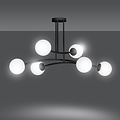 Lemvig design pendellamp zwart met wit glas 6 lampen E14
