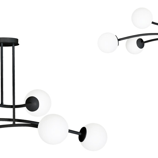 Lemvig design pendellamp zwart met wit glas 6 lampen E14