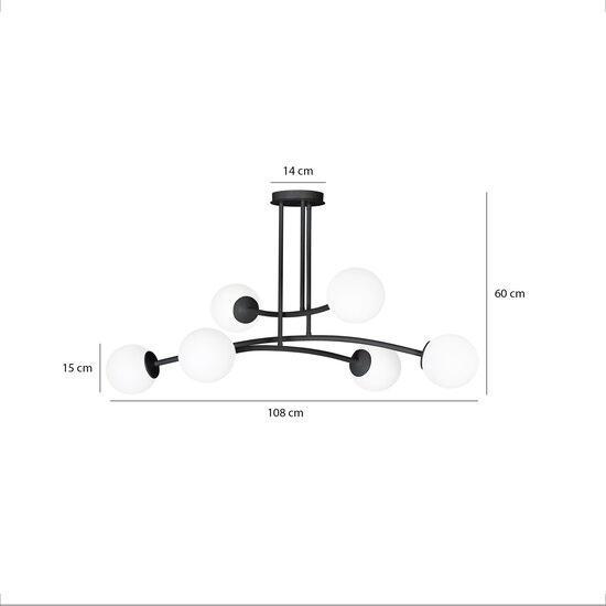 Lemvig design pendellamp zwart met wit glas 6 lampen E14