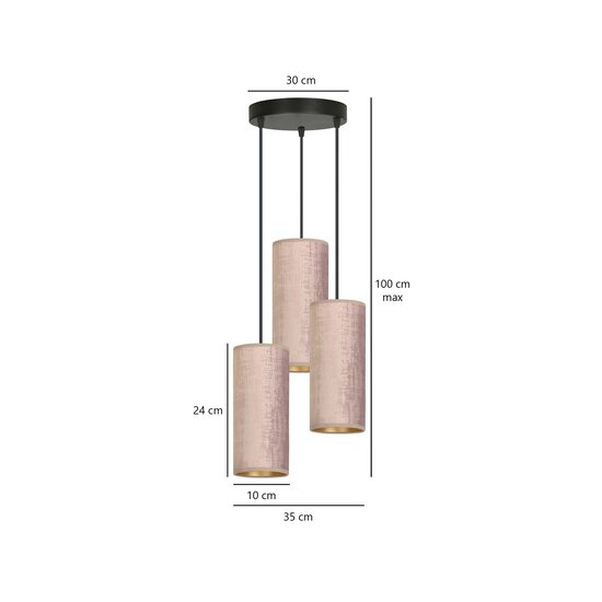 Rebild suspension ronde avec 3 tubes modernes roses 3x E27