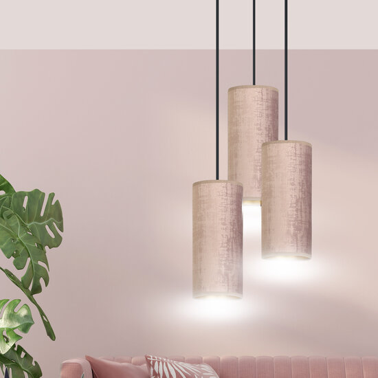 Rebild round pendant lamp with 3 pink modern tubes 3x E27