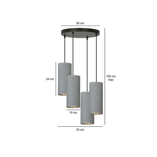 Emibig Emibig Nordfyn grote ronde pendellamp met 4 grijze kokers 4x E27 - Perfect voor sfeervolle verlichting in elke ruimte
