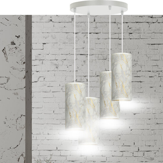 Emibig Emibig Ringsted grote ronde pendellamp met 4 kokers wit marmer 4x E27 - Perfecte verlichting voor elke ruimte