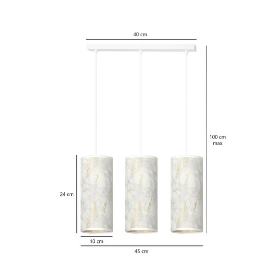 Ringsted 3 cilinders medium hanglamp wit gemarbreerd 3x E27