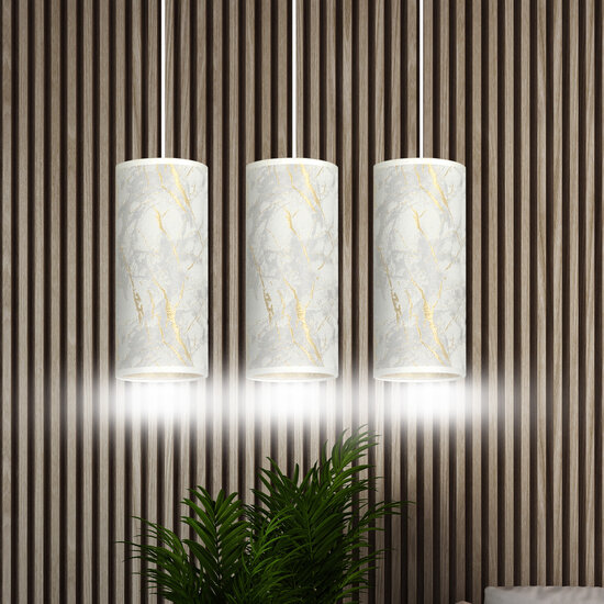 Ringsted 3 cylindres suspension moyenne blanc marbré 3x E27