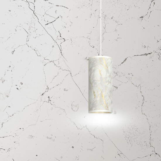 Ringsted single cylinder hanging lamp white marbled E27