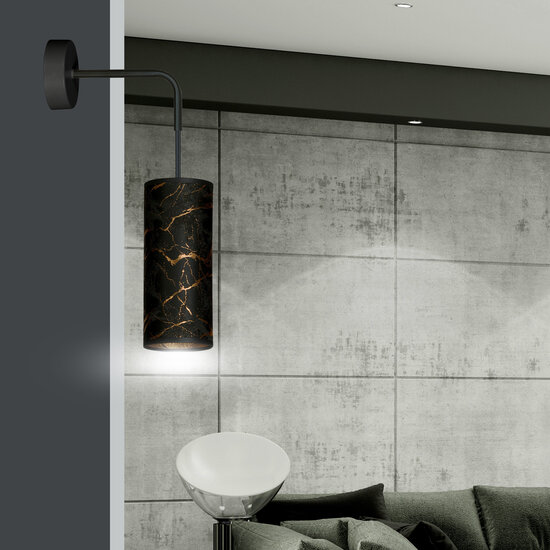 Fakse zwarte wandlamp 1x E27 marmer structuur