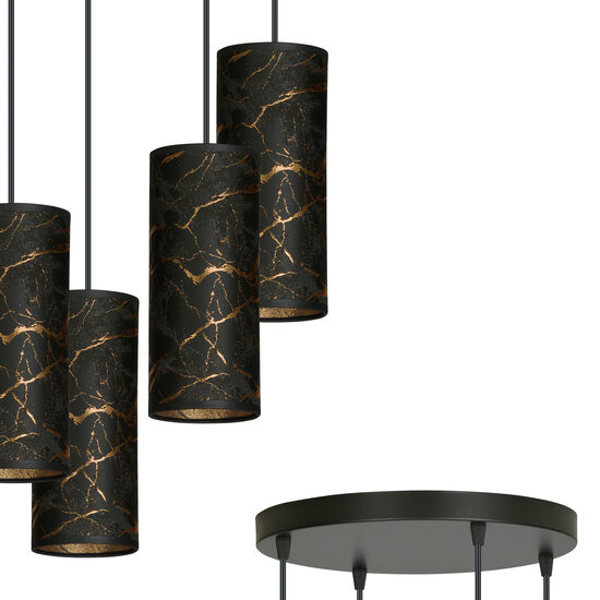 Fakse grande suspension ronde avec 4 tubes de marbre noir 4x E27