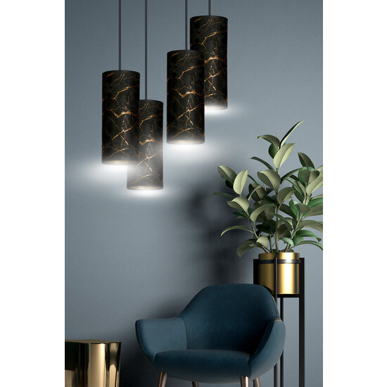 Emibig Emibig Fakse grote ronde pendellamp met 4 kokers zwart marmer 4x E27 - Perfect voor een moderne uitstraling in uw interieur