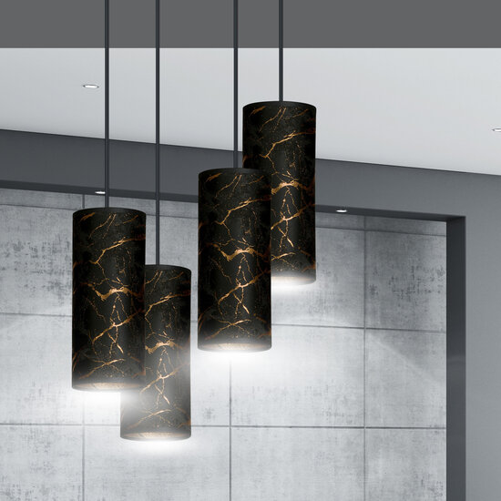 Fakse large round pendant lamp with 4 tubes of black marble 4x E27