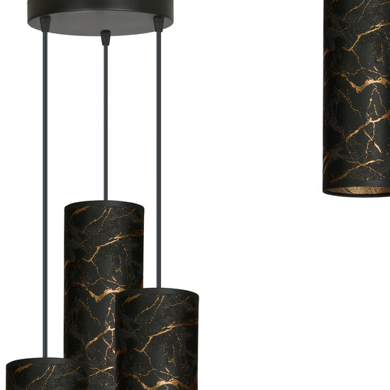 Fakse round pendant lamp with 3 tubes black marble 3x E27