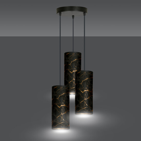 Suspension ronde Fakse à 3 tubes marbre noir 3x E27