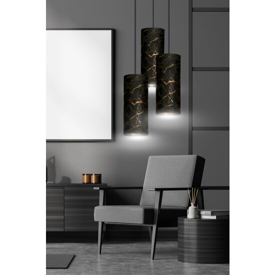 Emibig Emibig Fakse ronde pendellamp met 3 kokers zwart marmer 3x E27 - Perfecte verlichting voor elke ruimte