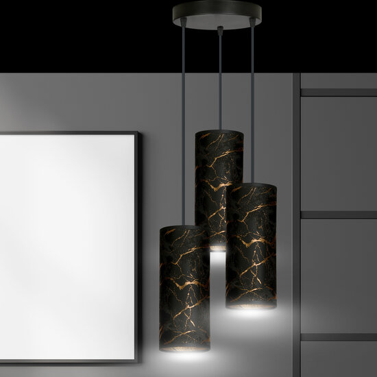 Suspension ronde Fakse à 3 tubes marbre noir 3x E27