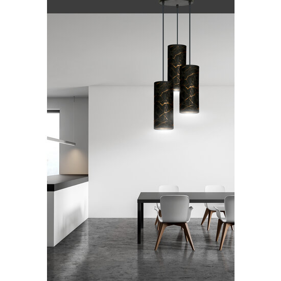 Fakse round pendant lamp with 3 tubes black marble 3x E27