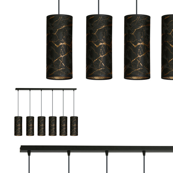 Fakse 6 cilinders gigant hanglamp zwart gemarbreerd 6x E27