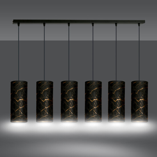Fakse 6 cilinders gigant hanglamp zwart gemarbreerd 6x E27