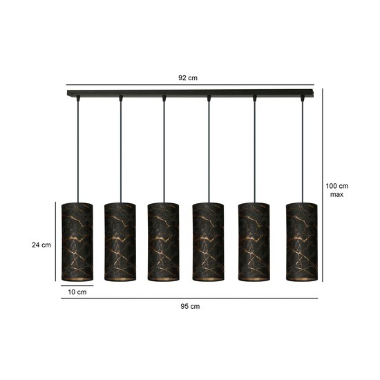 Fakse 6 cilinders gigant hanglamp zwart gemarbreerd 6x E27