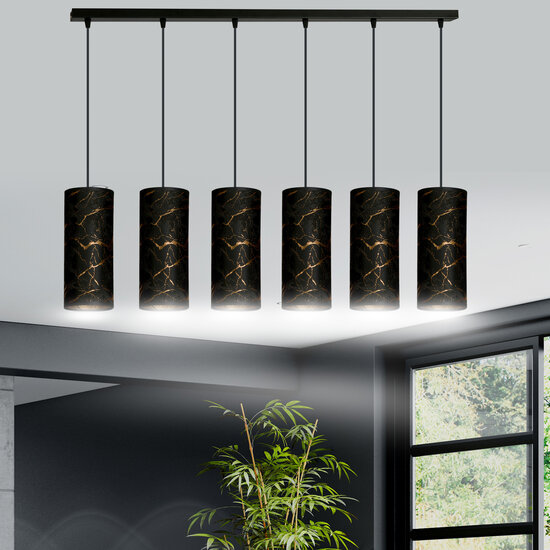 Fakse 6 cilinders gigant hanglamp zwart gemarbreerd 6x E27