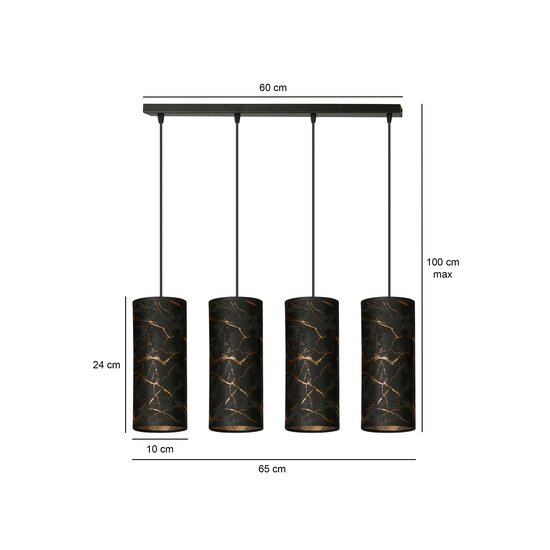 Fakse 4 cilinders grote hanglamp zwart gemarbreerd 4x E27