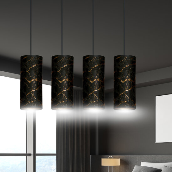 Emibig Emibig Fakse 4 cylindres grande lampe suspendue noir marbré 4x E27 - Idéale pour les intérieurs modernes