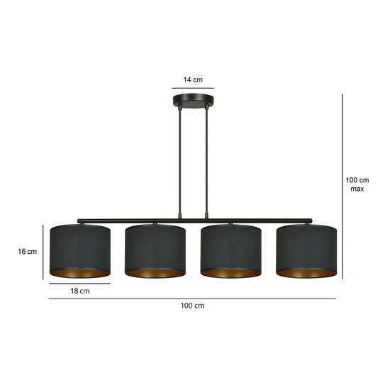 Middelfart mooie brede hanglamp zwart rond 4x E27