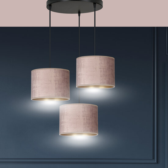 Emibig Emibig Norddjurs 3-Lampen-Hängelampe rosa runde Schirme 3x E27 - Ideal für einen Hauch von Farbe in Ihrem Raum
