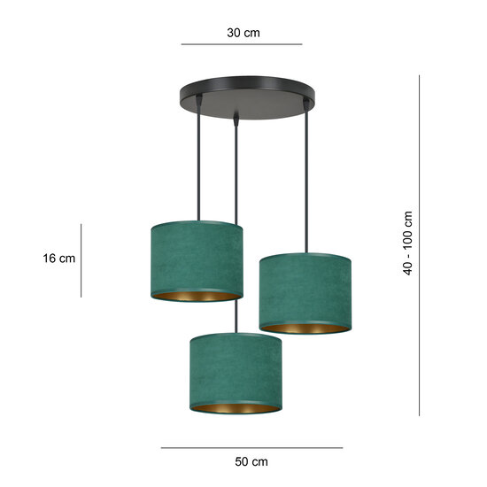 Emibig Emibig Fredensborg lámpara colgante 3 lámparas verde pantallas redondas 3x E27 - Ideal para una iluminación elegante y atmosférica en cualquier espacio