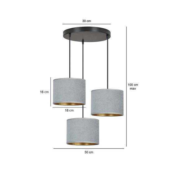 Bornholm 3 lamps hanglamp grijs rond kappen 3x E27