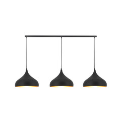 Atractiva lámpara colgante larga (120 cm), 3 gotas de color negro, cada una de 32 cm de ancho