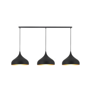 Atractiva lámpara colgante larga (120 cm), 3 gotas de color negro, cada una de 32 cm de ancho
