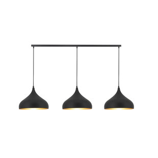 Lámpara colgante atmosférica de gran tamaño (120 cm), con 3 gotas negras de 32 cm de ancho cada una.