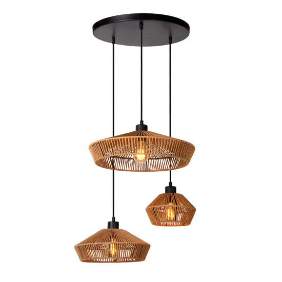 Lampe suspendue ronde Dunya naturelle en papier tissé 3x E27