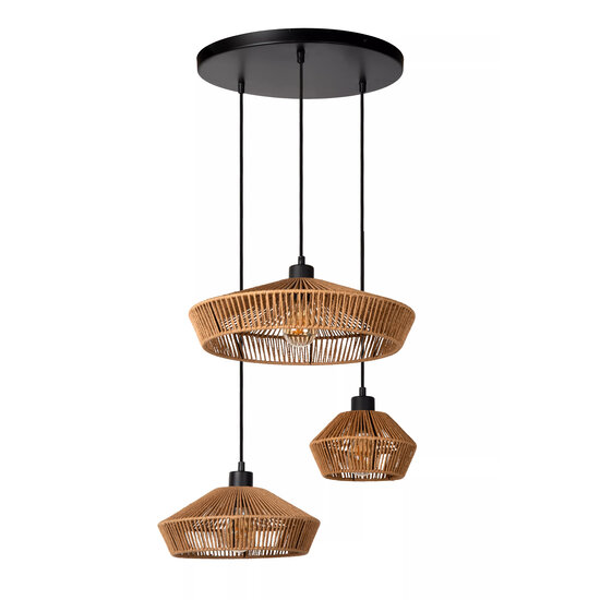 Lampe suspendue ronde Dunya naturelle en papier tissé 3x E27
