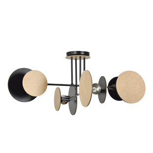 Turku exceptional ceiling lamp black with wood 4X E27