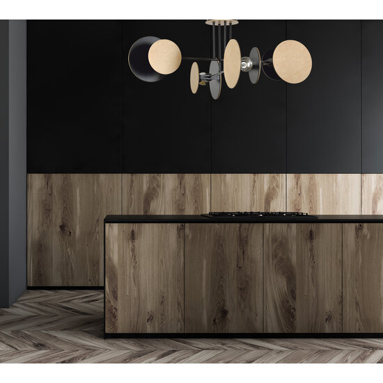 Turku außergewöhnliche Deckenleuchte schwarz mit Holz 4X E27
