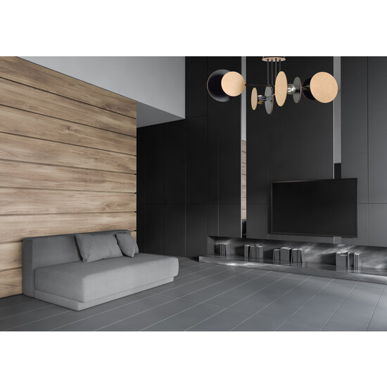 Turku außergewöhnliche Deckenleuchte schwarz mit Holz 4X E27