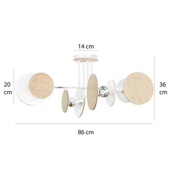 Turku uitzonderlijke witte plafondlamp hout 4X E27