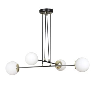 Emibig Oulu zwart met messing hanglamp en wit glas 4x E14