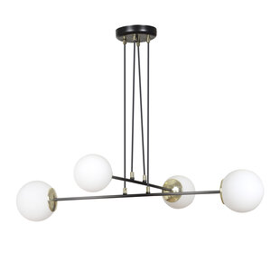 Oulu black with brass hanging lamp and white glass 4x E14