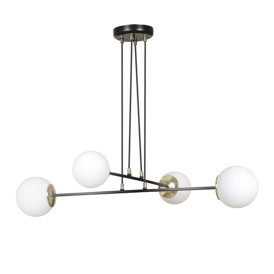 Emibig Emibig Oulu zwart met messing hanglamp en wit glas 4x E14 - Perfecte verlichting voor elke ruimte
