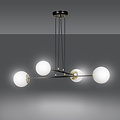Oulu zwart met messing hanglamp en wit glas 4x E14