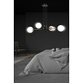 Oulu zwart met messing hanglamp en wit glas 4x E14