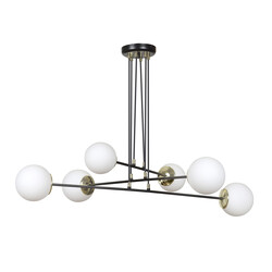 Oulu large black hanging lamp with brass and 6 white glass bulbs E14