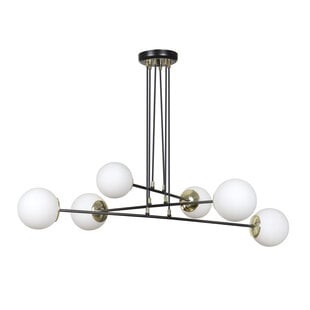 Emibig Oulu grote zwarte hanglamp met messing en 6 witte glazen bollen E14