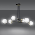 Oulu grote zwarte hanglamp met messing en 6 witte glazen bollen E14