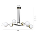 Oulu grote zwarte hanglamp met messing en 6 witte glazen bollen E14