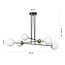 Oulu large black hanging lamp with brass and 6 white glass bulbs E14