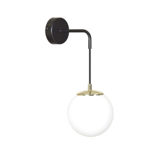 Emibig Oulu wandlamp zwart met wit glas en messing accent E14
