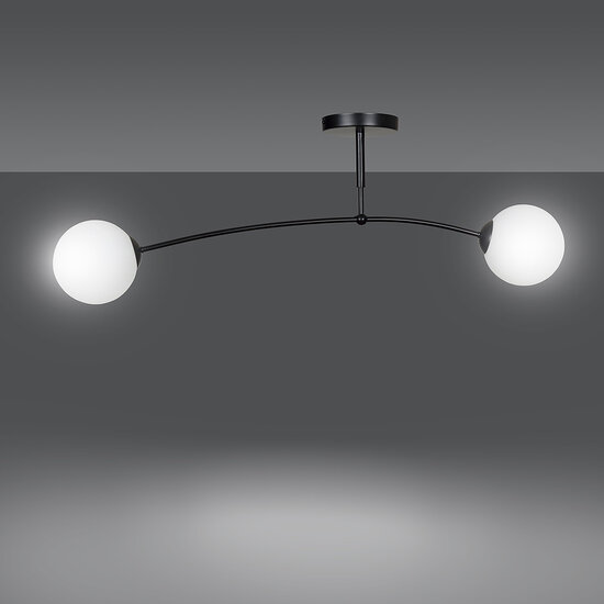 Lahti curved ceiling lamp black with 2 x E14 white glass bulb